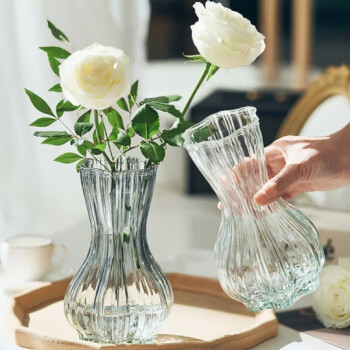 私花主义玻璃花瓶摆件客厅现代简约ins风插花高鲜花透明-小蛮腰-透明花瓶