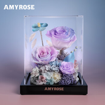 AMYROSE永生花干花束极光玫瑰创意摆件生日礼物新婚礼盒教师节送女友老师