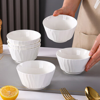 洁雅杰米饭碗中式釉下彩4.5英寸陶瓷碗白瓷小碗家用套装6只装 白色琉璃