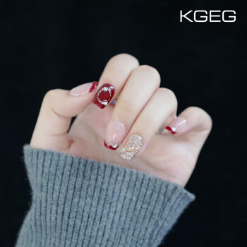 KGEG纯手工穿戴甲 光疗美甲网红指甲贴片可拆卸 红妆短芭蕾 S