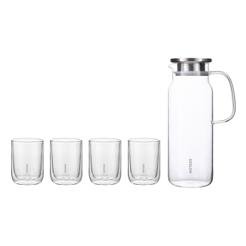 德世朗（DESLON）凉水壶玻璃冷水壶凉水杯高硼硅玻璃杯送礼盒装1.8L（1壶4杯）