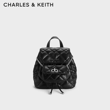 CHARLES&KEITH菱格大容量柔软多用背包双肩包包女包生日礼物CK2-60151400 Noir黑色 S