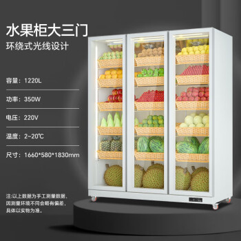 扬子商用水果保鲜柜大容量风冷保鲜冷藏冰箱冰柜立式展示柜 注塑门框丨1660*580*1830丨三门白色