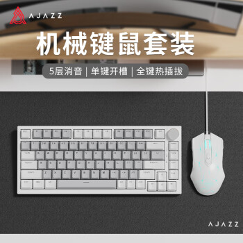 黑爵（AJAZZ）AK820有线机械键盘鼠标套装 热插拔 Gasket结构客制化键盘 白光 5层填充 PBT键帽 白灰 类HP轴\t