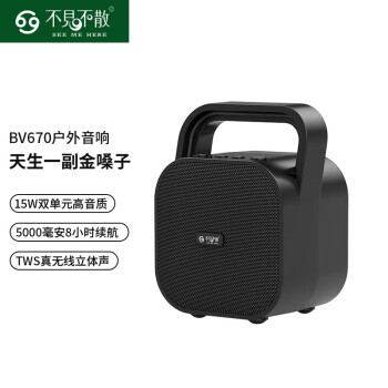 不见不散BV670手提户外小型无线蓝牙音箱低音炮大功率专业广场舞小音响便携式大音量扩音器家用播放器 黑色