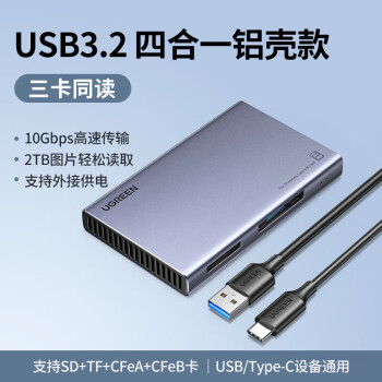 绿联多功能cfb卡cfa读卡器CFexpress存储卡连接typec口usb3.2高速支持cfea/cfeb+sd+tf三卡同读 USB3.2