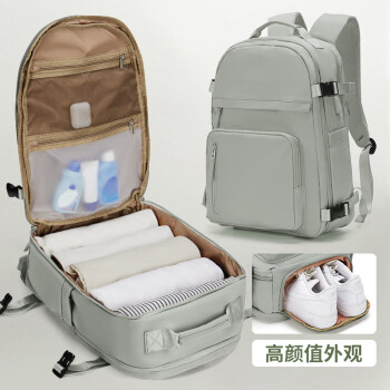 Landcase背包旅行包女士双肩包大容量出差旅游包行李包男士电脑包1548灰绿