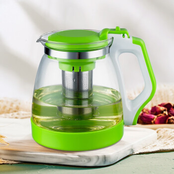 冰悦大容量1800ML耐热玻璃茶壶茶具不锈钢过滤泡茶壶 绿色