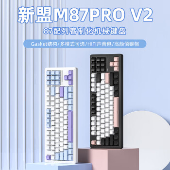 新盟（TECHNOLOGY）M87ProV2有线无线蓝牙三模客制化机械键盘RGB热插拔gasket结构电竞键盘甜酷粉(侧刻)水蜜桃轴V2