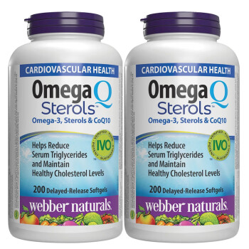 新版加拿大Webber Naturals omega-3 CoQ10鱼油辅酶Q10 2瓶*鱼油辅酶200粒