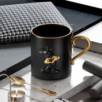 格沵（germ）迪士尼联名米奇爱心浮雕马克杯415ML陶瓷咖啡杯GE-DS22-M2墨黑色