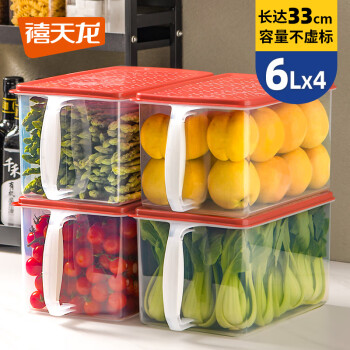 禧天龙冰箱保鲜盒食品级冰箱收纳盒密封盒蔬菜水果冷冻盒大号 6L 4个
