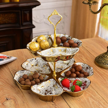 味邦欧式镀金陶瓷果盘客厅干果盘糖果盘多层分格瓜子盘家用创意水