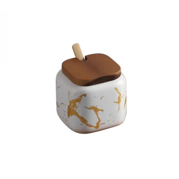 京典光年陶瓷调料罐 大理石纹白色相思木