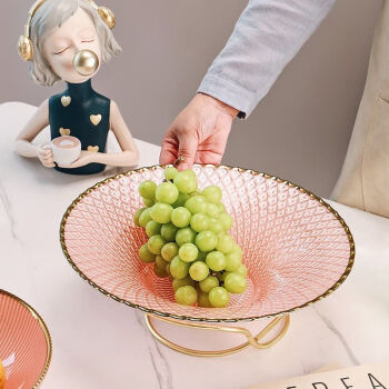 松韵清水果盘客厅创意家用茶几摆件零食糖果盘高档欧式玻璃果盆