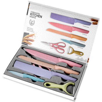 LONSAN彩色家用厨房套刀六件套装不粘厨房刀具套装 彩刀