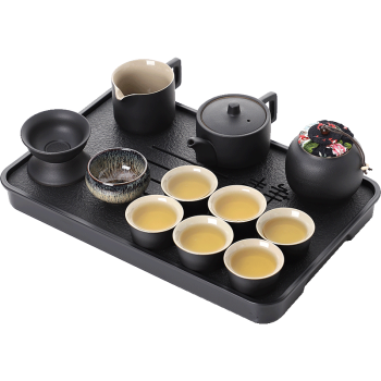 豪峰 黑陶功夫茶具套装家用陶瓷整套泡茶器茶壶茶杯干泡小茶盘