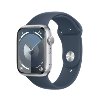 Apple/苹果 Watch Series 9 智能手表GPS款45毫米银色铝金属表壳 风暴蓝色运动型表带M/L S9 MR9E3CH/A【免息版】