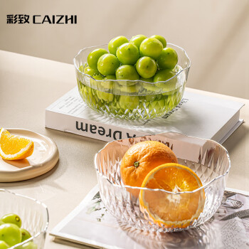 彩致（CAIZHI）日式棱纹银边水果碗沙拉碗家用 客厅茶几零食果盘 透明小号CZ6875