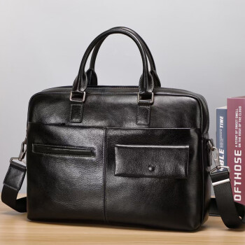 玛轮特男士皮包公文包大容量休闲商务手提包单肩斜跨包 B025黑色1个