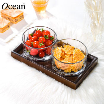 Ocean玻璃水果盘干果坚果零食分格收纳盒ins点心糖果盘透明2格+托盘