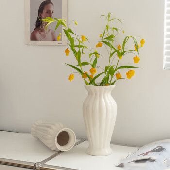 京东鲜花 法式陶瓷花瓶高级感插花水养鲜花客厅餐桌摆件白色艺术奶油风