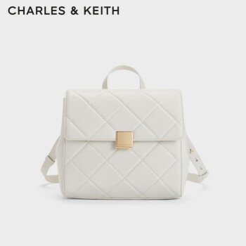 CHARLES&KEITH英伦风菱格链条双肩包背包书包包女包CK2-60782296 White白色 M