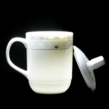 MULTIPOTENT茶杯2个陶瓷盖杯380ml商务会议办公茶杯单位公司开会茶杯1#白玉莲