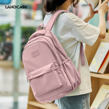 Landcase书包初高中大学生校园ins情侣背包短途旅行双肩包电脑包 1606粉色
