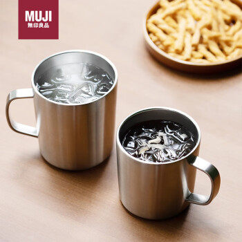 无印良品（MUJI）不锈钢双层马克杯 大容量男女办公学生水杯茶杯咖啡杯 银色380ml
