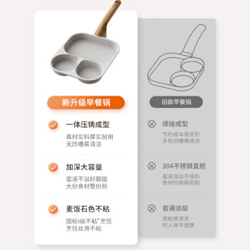 九阳（Joyoung）不粘锅平底锅煎蛋牛排三合一多功能麦饭石色三孔早餐锅明火专用