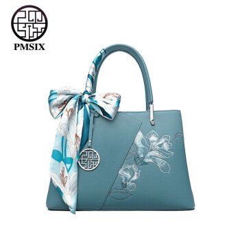 PmSix母亲节礼物实用送妈妈女包中年女士大气大容量斜挎手提刺绣牛皮包