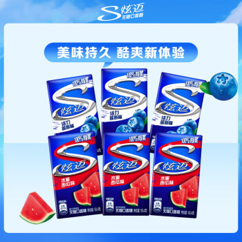 炫迈（Stride）无糖口香糖28片6盒装 西瓜蓝莓双口味组合装 休闲零食糖果302.4g