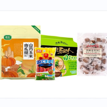 双汇火腿肠60g*10、统一泡面125g*5、麦芽饼500g、南瓜糊600g套装商品