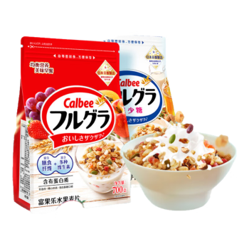 卡乐比 早餐水果燕麦片 原味+减糖 （共1.2kg） 日本进口 代餐即食零食