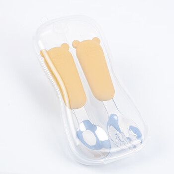奇萌狮儿童餐具硅胶婴儿辅食 叉子+勺子+塑料包装盒 下单备注颜色