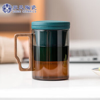 苏氏陶瓷（SUSHI CERAMICS）青灵玻璃泡茶杯绿色陶瓷内胆过滤茶隔水杯中国风文创伴手礼