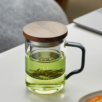 绿昌明玻璃茶杯茶水分离杯带过滤泡茶杯加厚办公室家用茶具喝水杯430ml