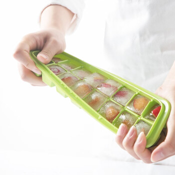茶花密斯翻盖冰块盒冰块模具冰球制冰格模具冰盒E08003带盖16格绿色