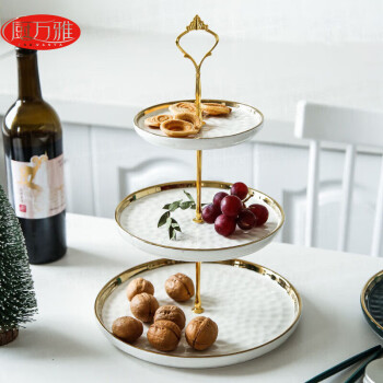 厨万雅欧式创意陶瓷水果盘蛋糕架甜品台家用客厅下午茶点心托盘 双层