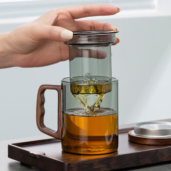 倍炫玻璃茶杯办公茶杯带过滤分离加厚茶道杯 君山茶水分离玻璃泡茶杯