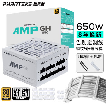 PHANTEKS追风者AMP GH纯白650W金牌全模组机箱电源(风扇启停ATX3.1/PCIE5.1/蟒纹线/理线梳/U型剪/30x扎带)