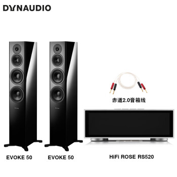 丹拿（DYNAUDIO）HiFi音响功放套装 重现Evoke 50无源落地音箱 高光黑+RS520高清流媒体功放机+Atlas赤道音箱线