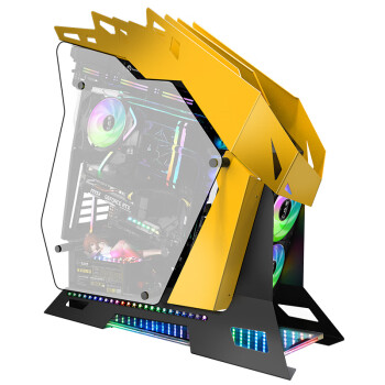 大水牛（BUBALUS）铁血战士-猛禽 黑黄色 电竞台式电脑异形主机箱（支持ATX/360水冷位/钢化玻璃全景侧透）