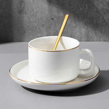 友来福咖啡杯套装描金白色轻奢220ml茶杯陶瓷欧式咖啡杯办公室马克杯