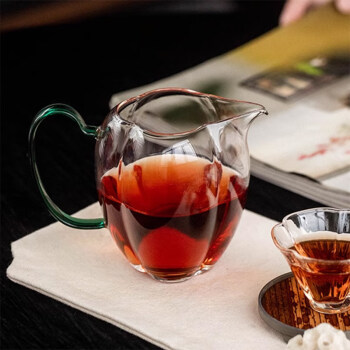 SUSHI CERAMICS玻璃公道杯茶具配件茶杯瓜棱公杯分茶器四叶草湖绿色