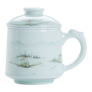 昌南 景德镇陶瓷茶杯雕刻茶水分离泡水杯带盖茶具礼盒装办公茶杯