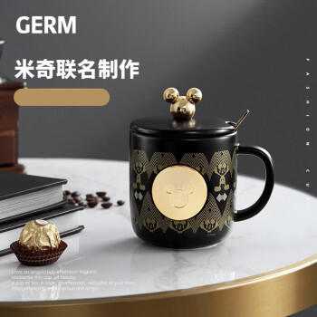 格沵（germ）迪士尼联名米奇纹章陶瓷马克杯380ML咖啡杯GPA-2111MG-MKB黑色