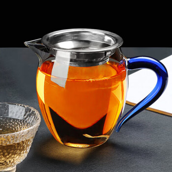 拜杰玻璃公道杯 滤茶器茶漏功夫茶杯高硼硅茶海茶具配件 蓝色360ml