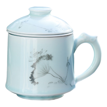 昌南陶瓷 茶杯家用茶具带盖过滤泡茶老板杯 出水芙蓉